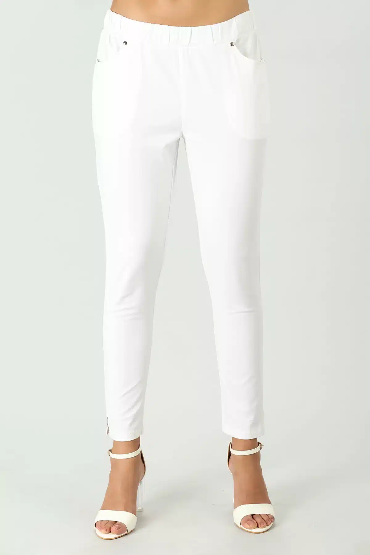 White Solid Pants For Ladies