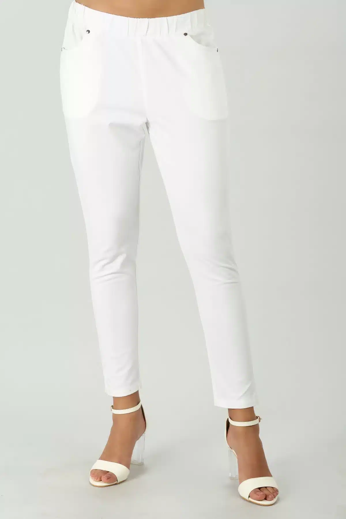 White Solid Pants For Ladies