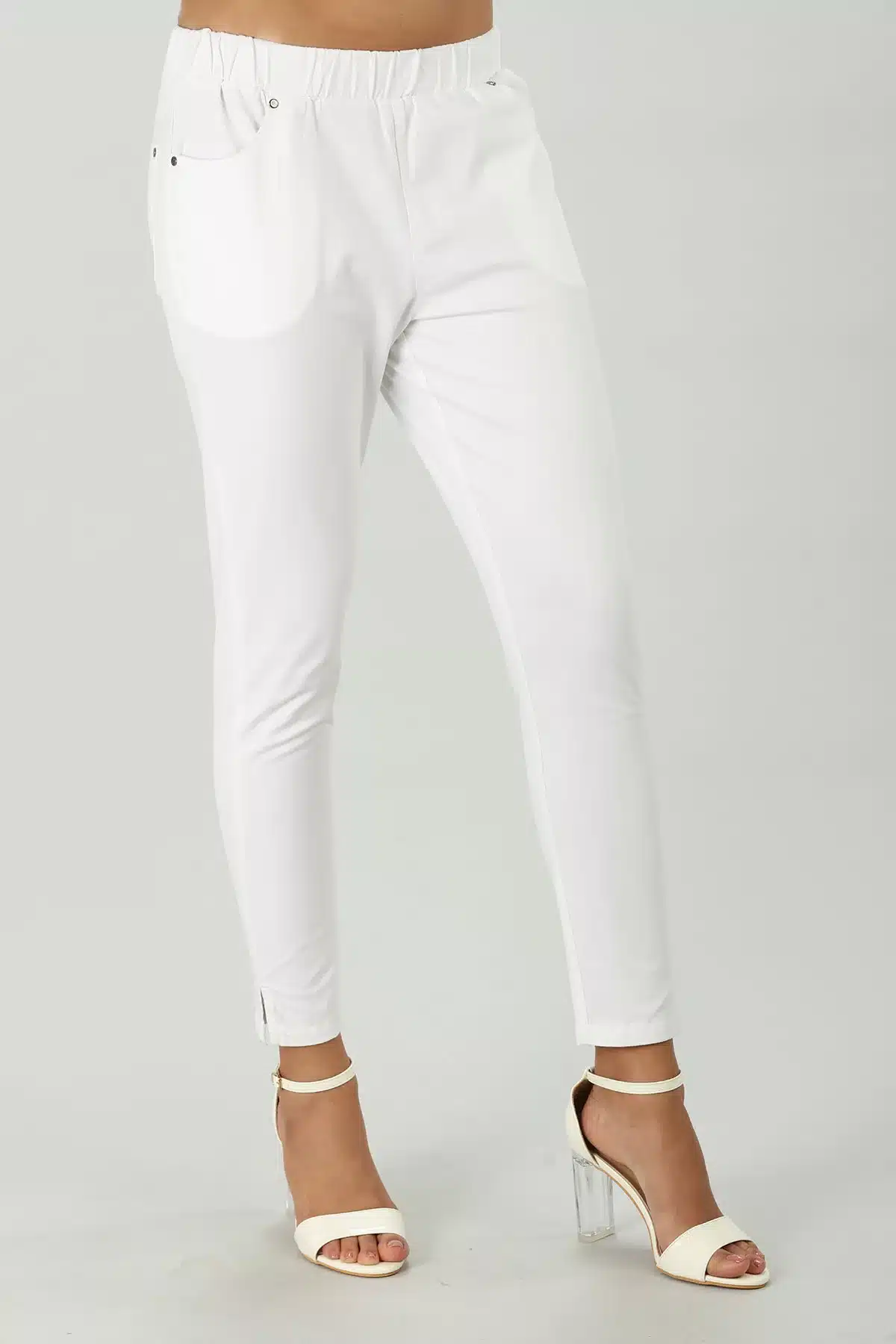 White Solid Pants For Ladies
