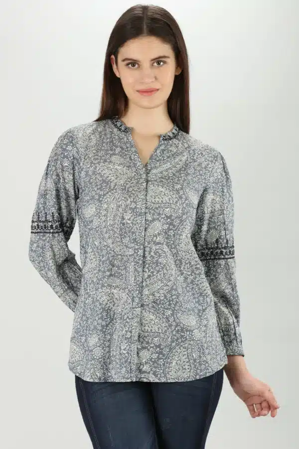Floral Printed Grey Shirt For Women