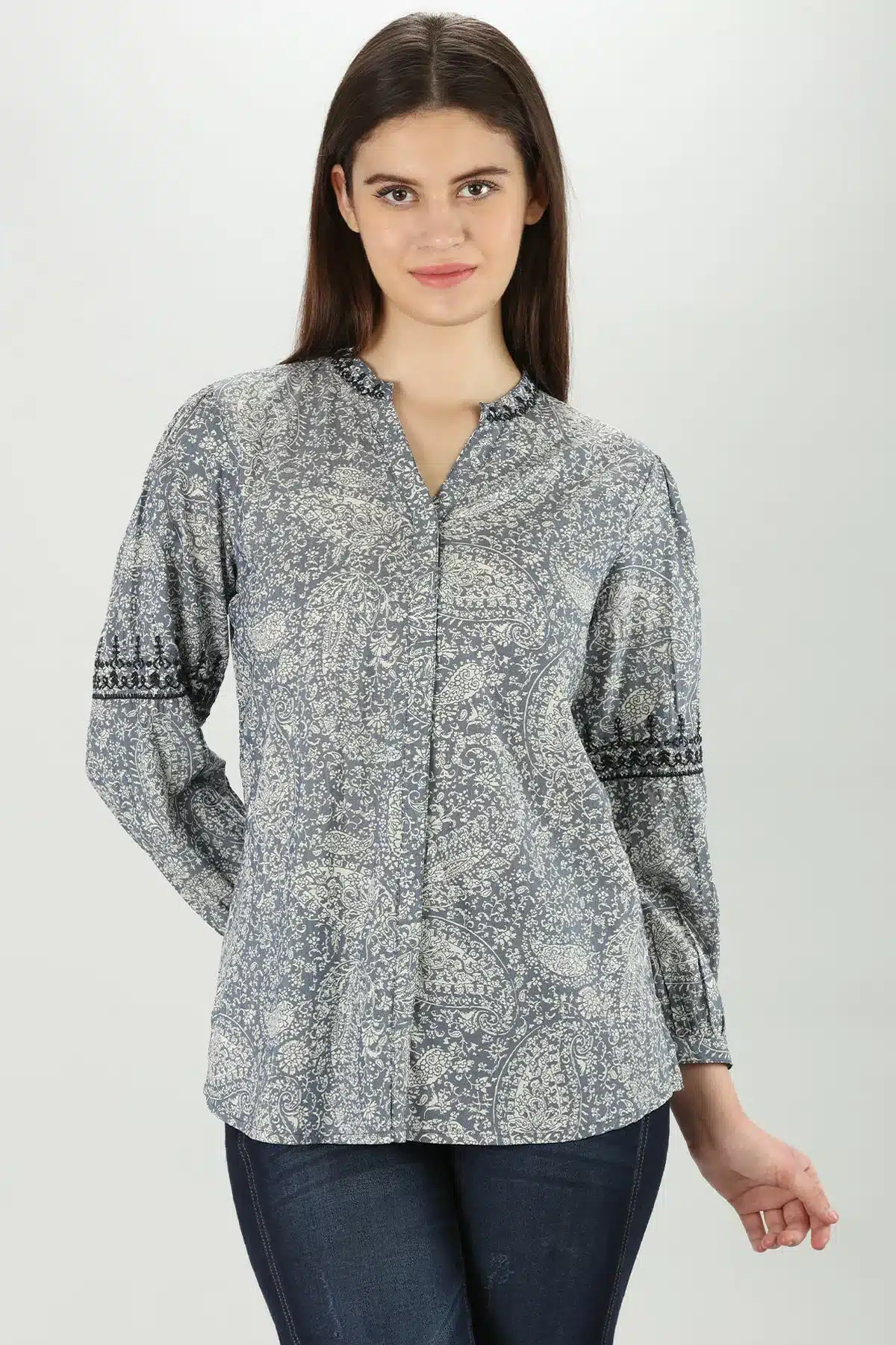 Floral Printed Grey Shirt For Women