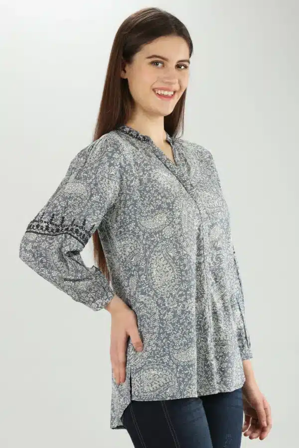 Floral Printed Grey Shirt For Women