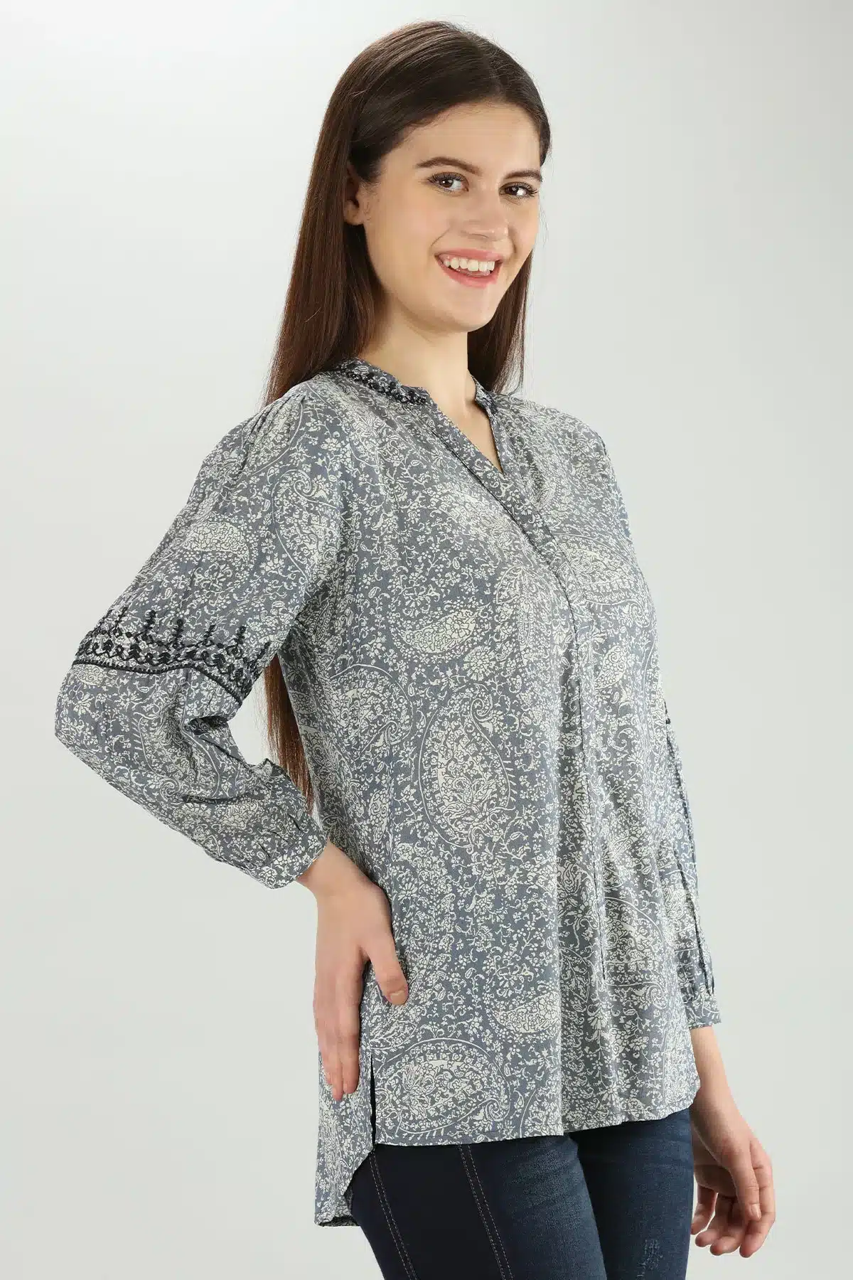 Floral Printed Grey Shirt For Women