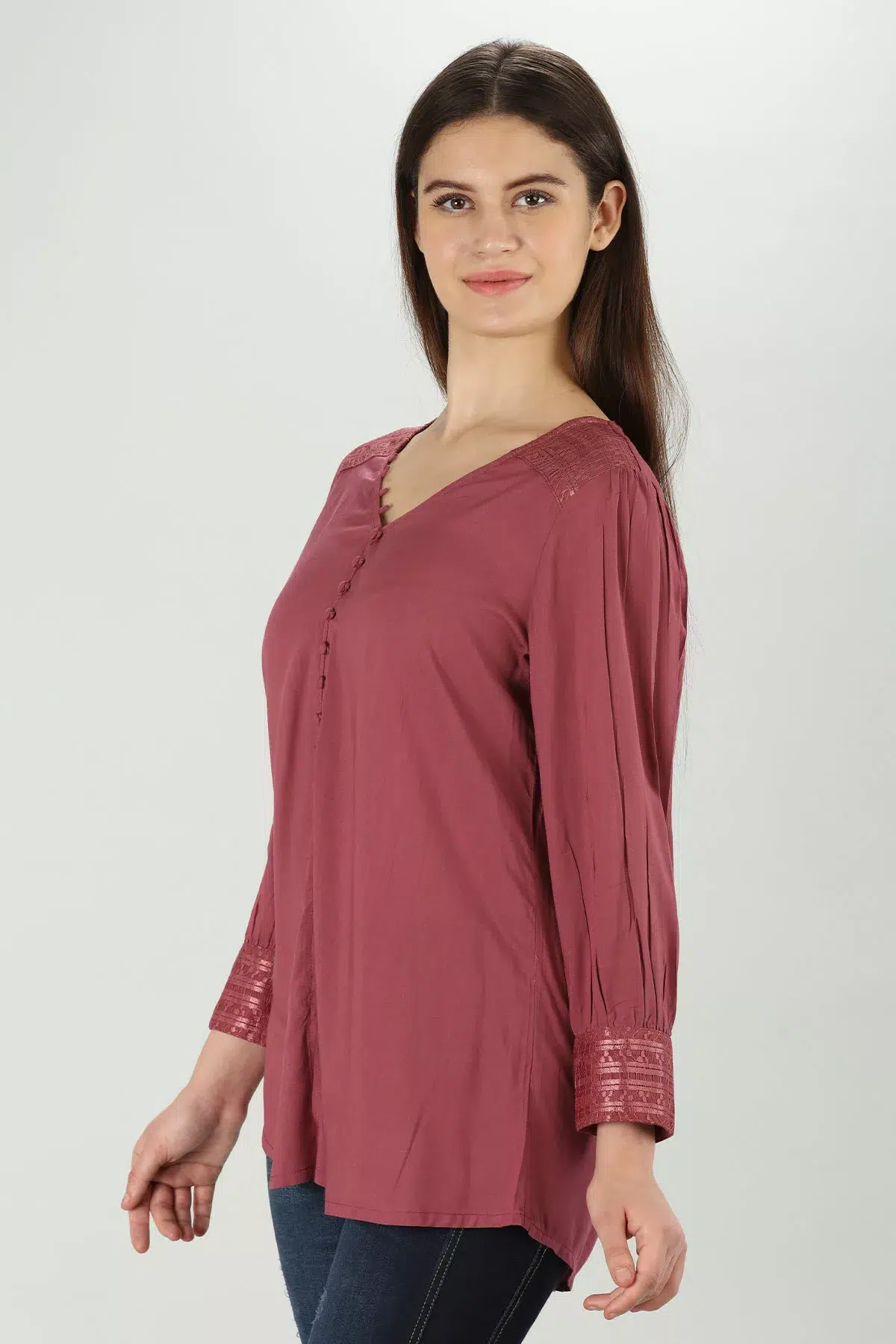 Solid Pink Top Full Sleeves For Women