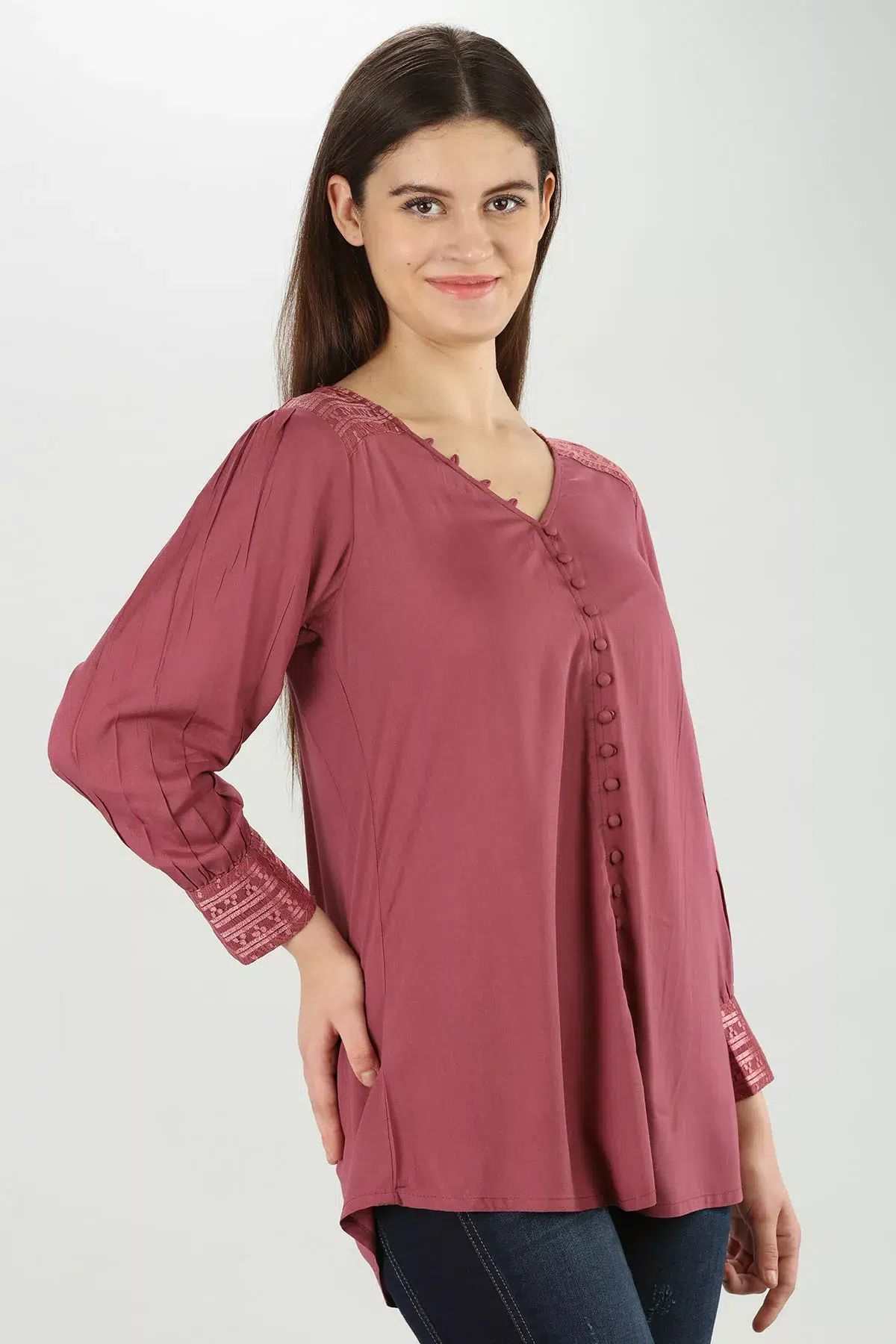 Solid Pink Top Full Sleeves For Women