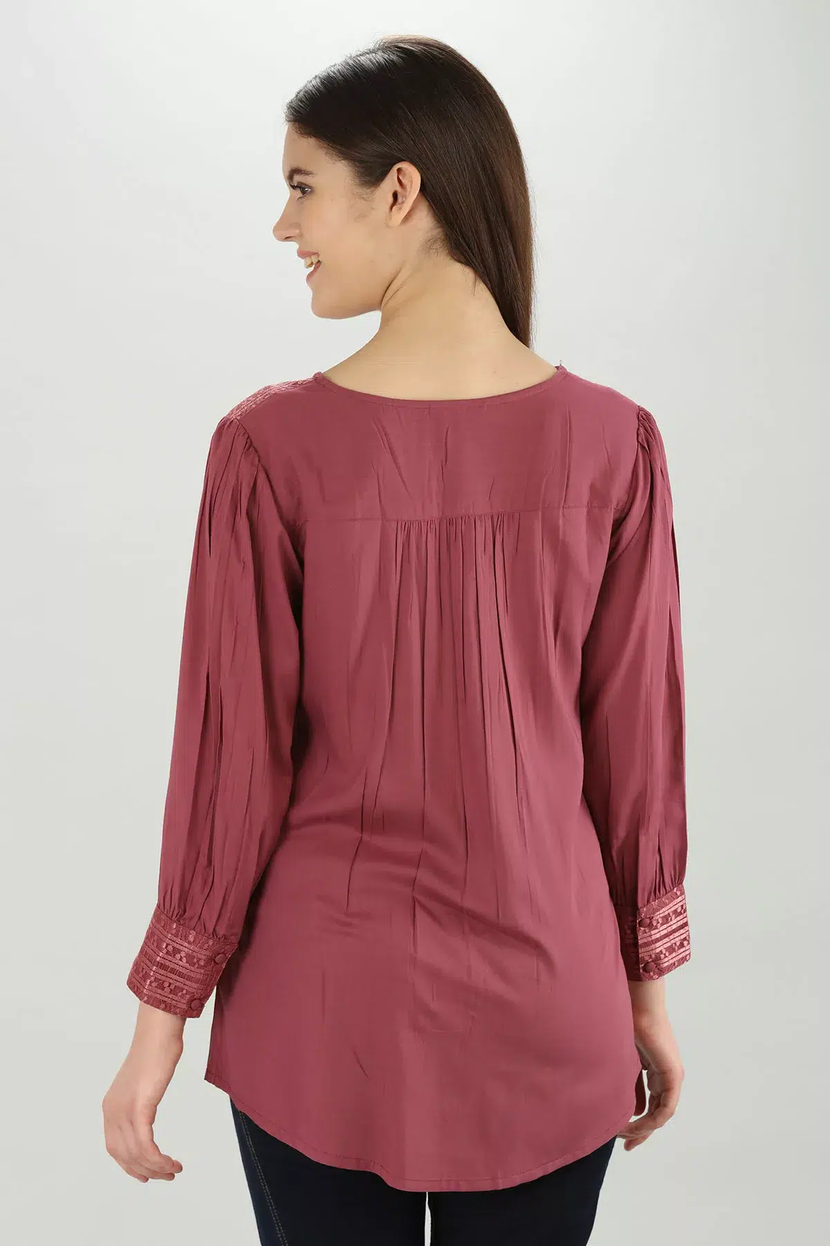 Solid Pink Top Full Sleeves For Women