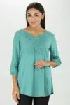 Lace Print Teal Blue Top Womens