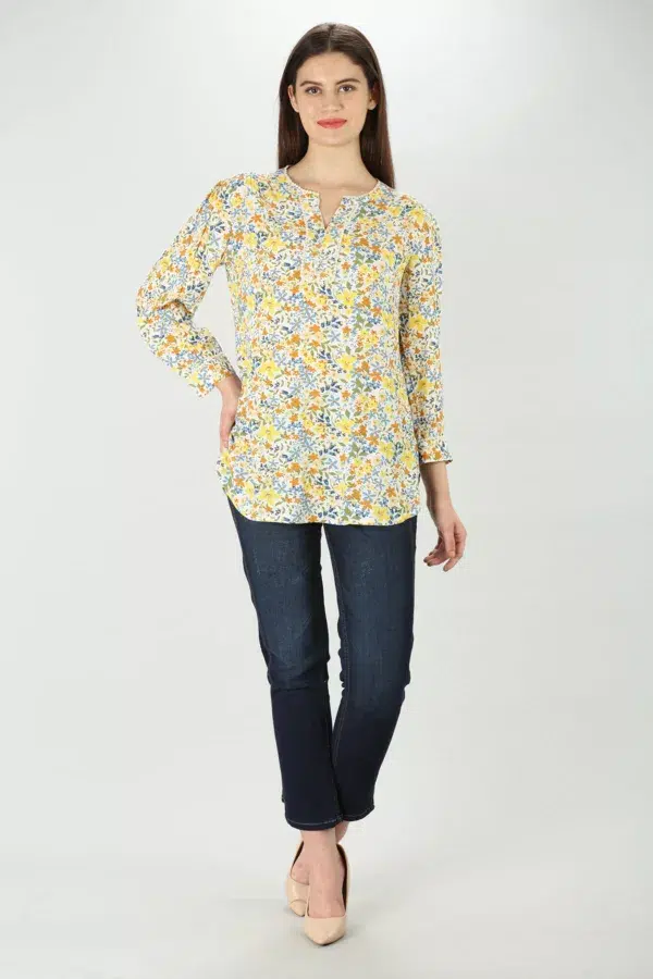 Lace Print Yellow Tops Women