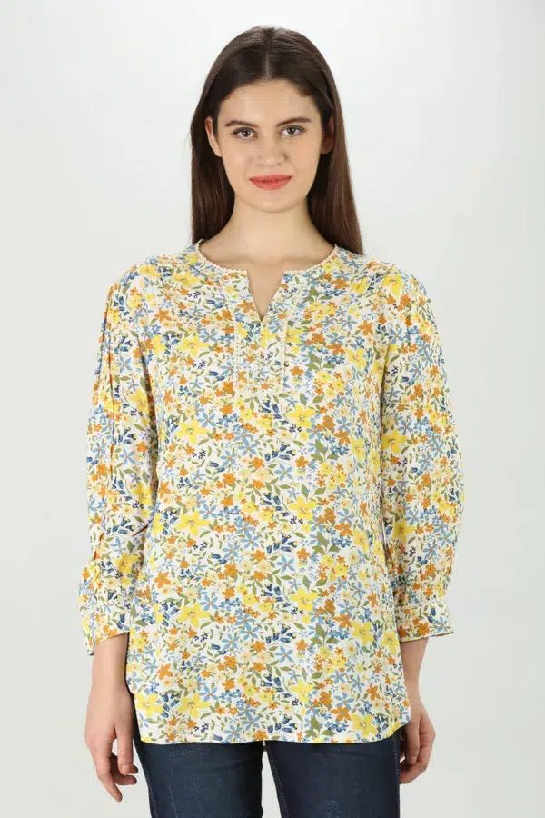 Lace Print Yellow Tops Women