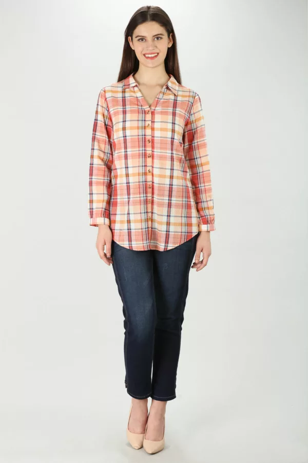 Peach Checks Shirt For Women