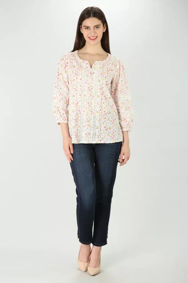 Floral Printed White Top Ladies