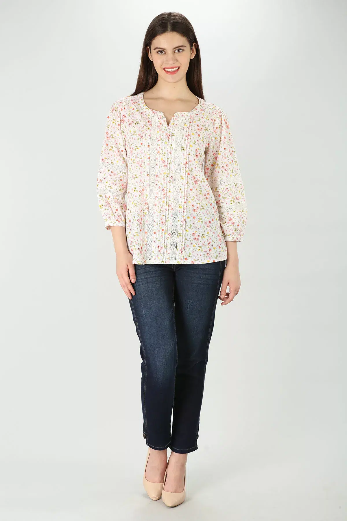 Floral Printed White Top Ladies