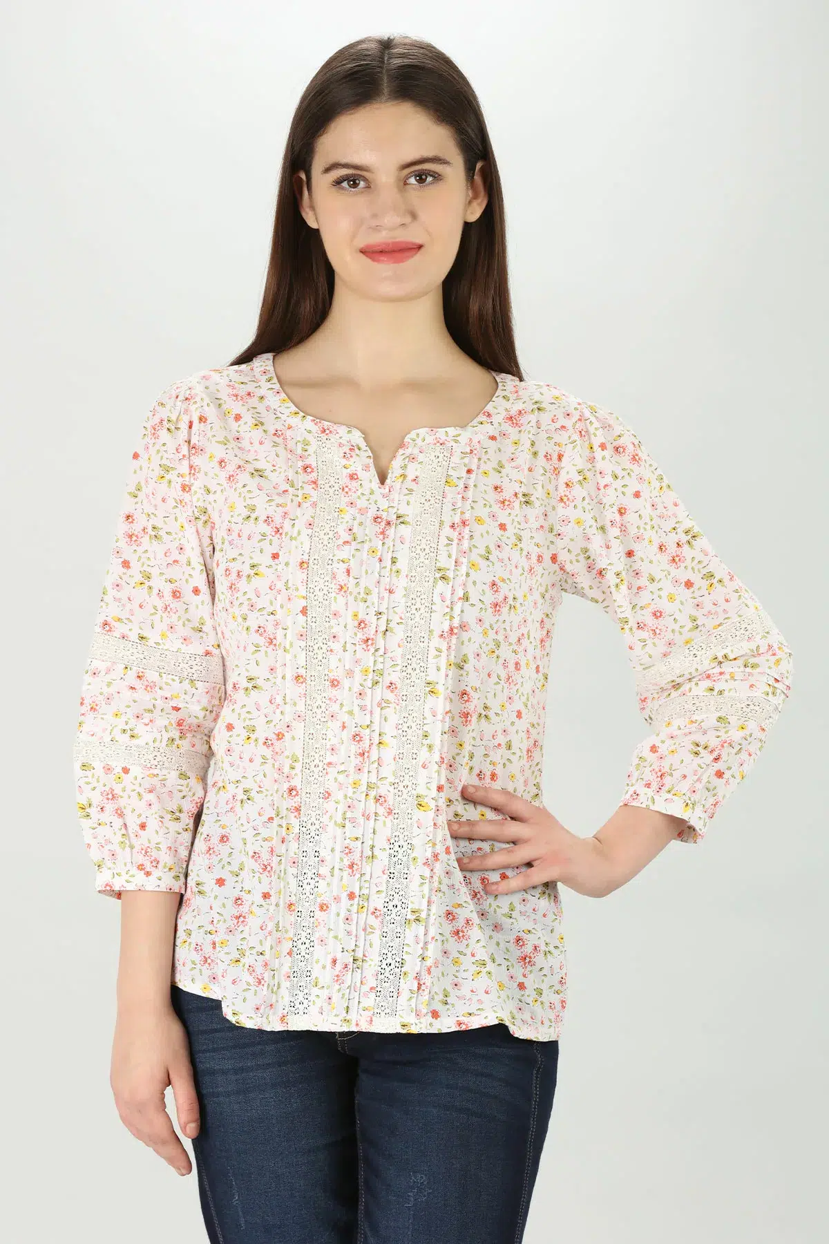 Floral Printed White Top Ladies