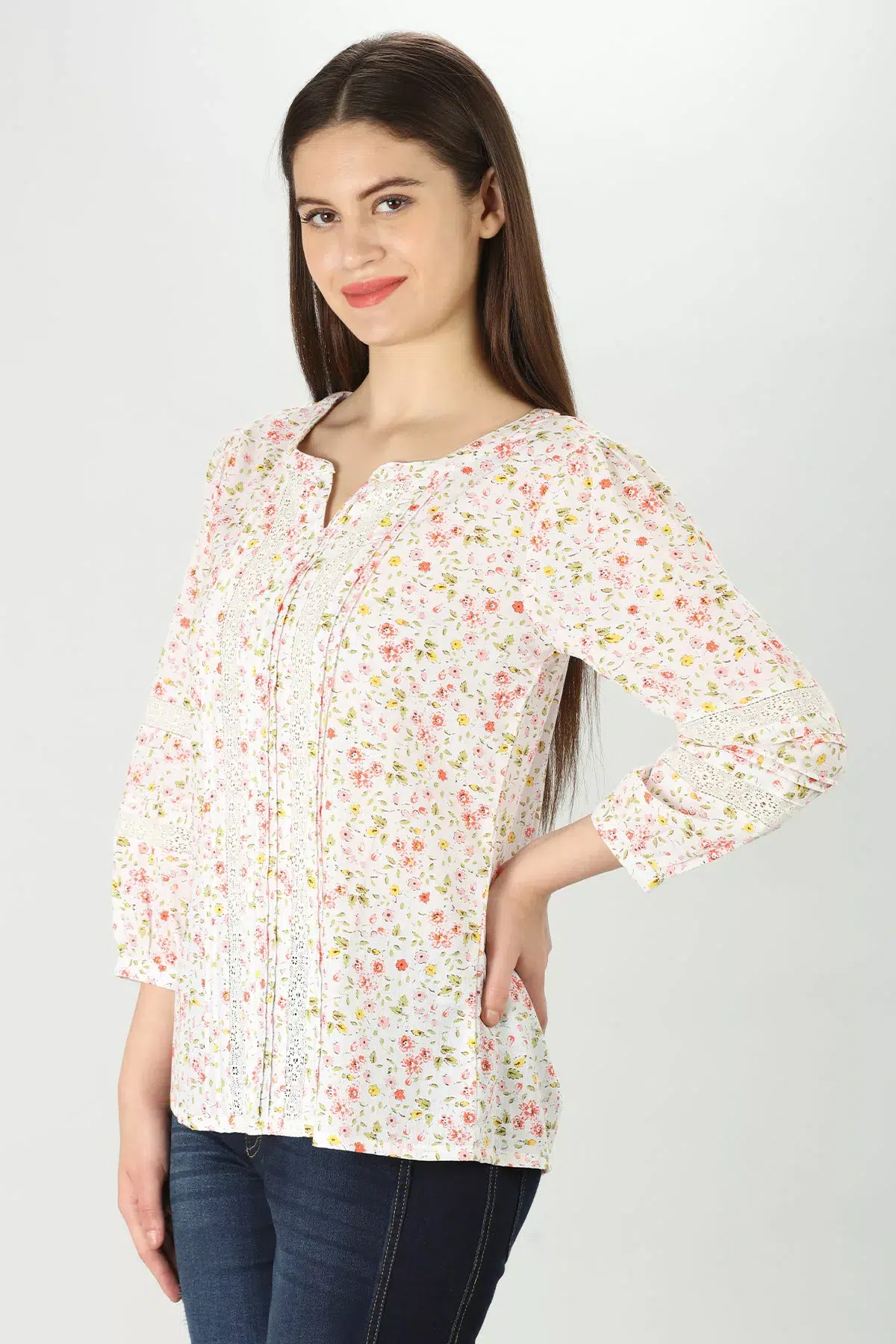 Floral Printed White Top Ladies