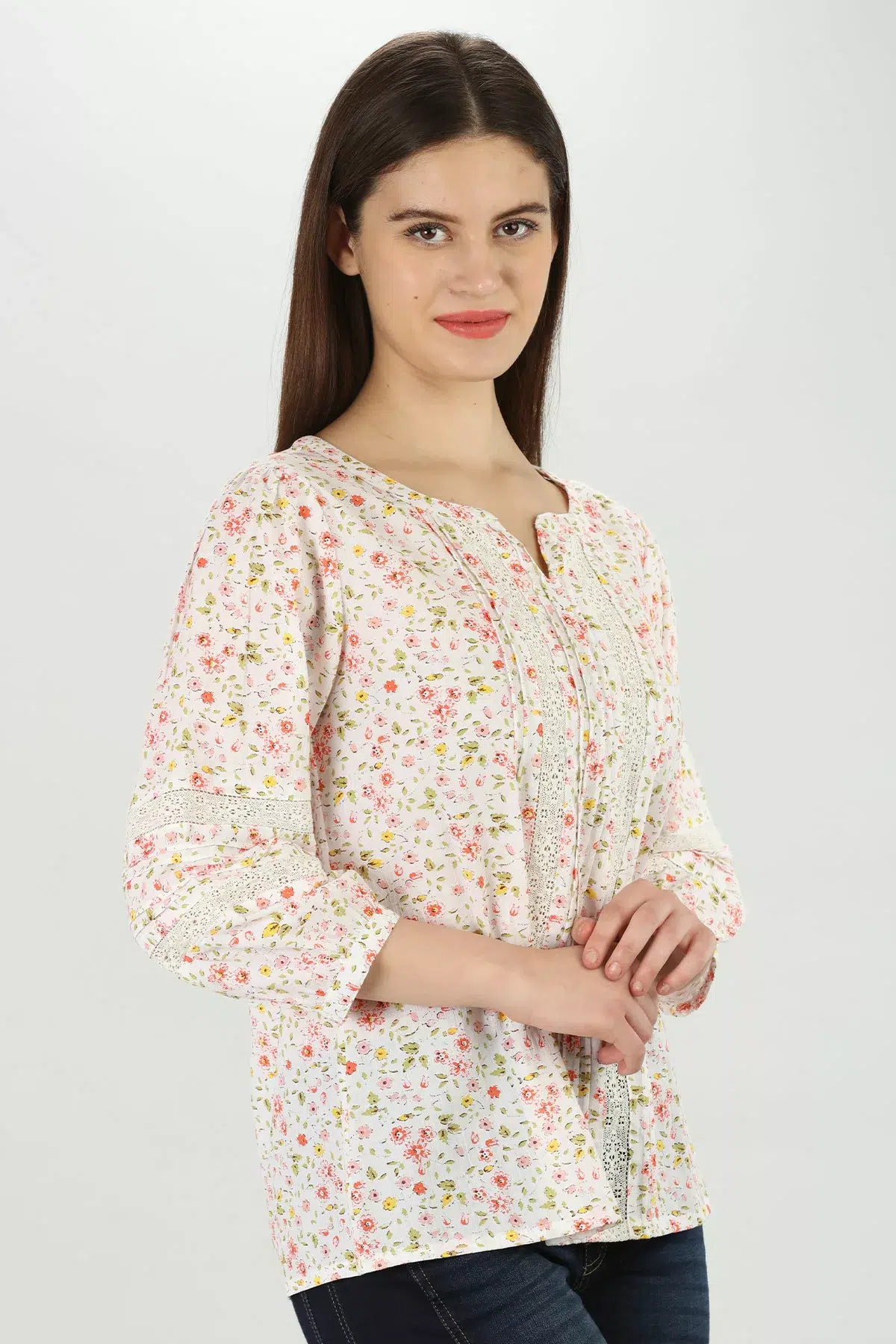 Floral Printed White Top Ladies