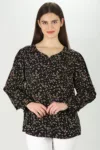 Floral Print Black Top Long Sleeve For Women