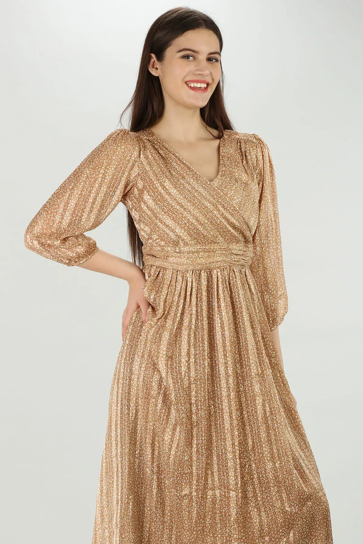 Printed Beige Dress For Women