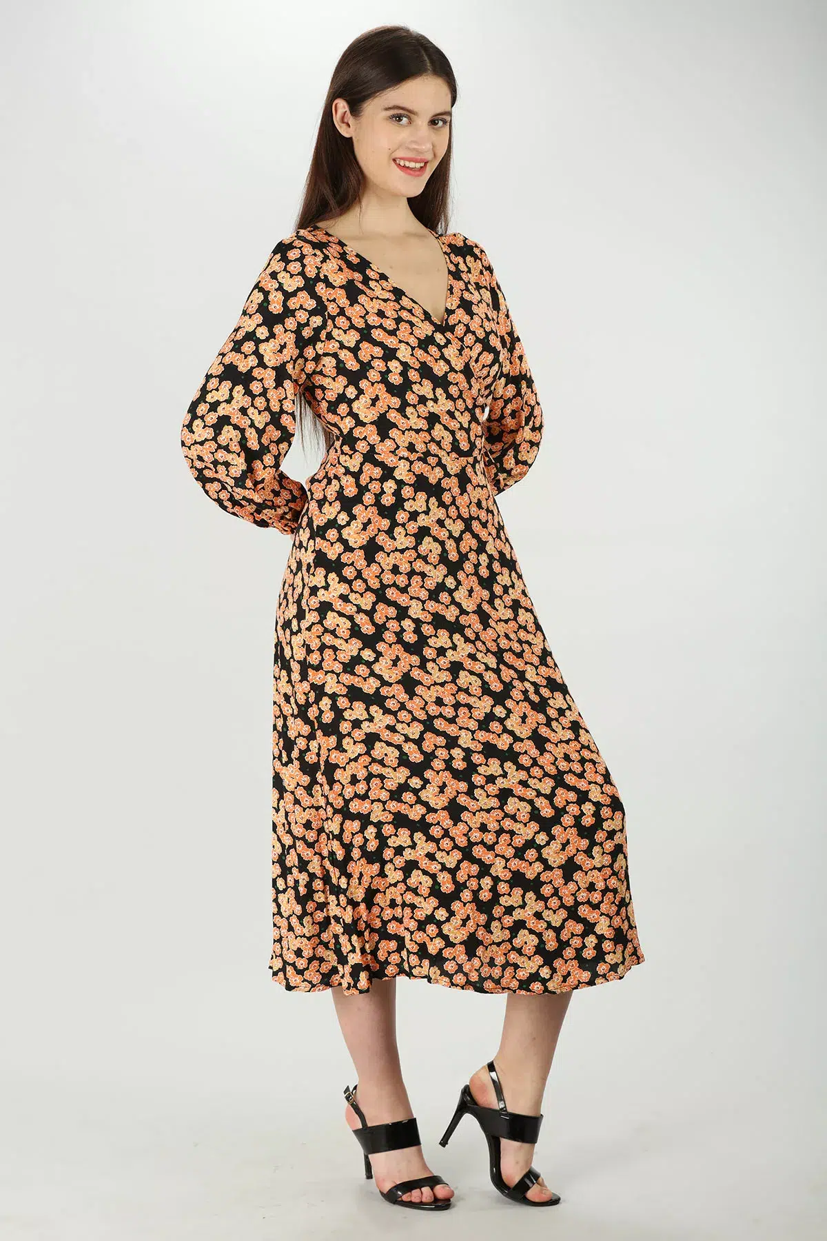 Printed Orange Dress Women