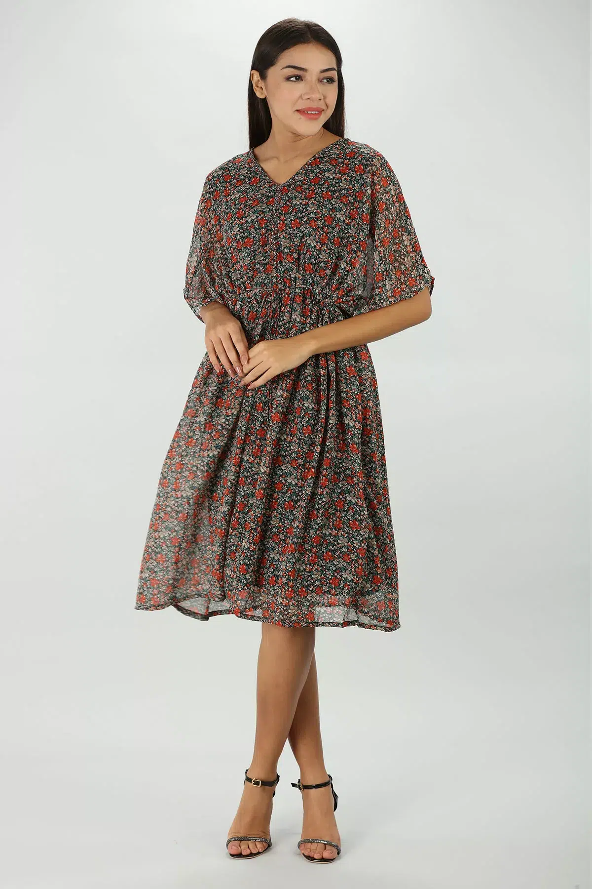 Printed Brick Red Kaftan For Ladies