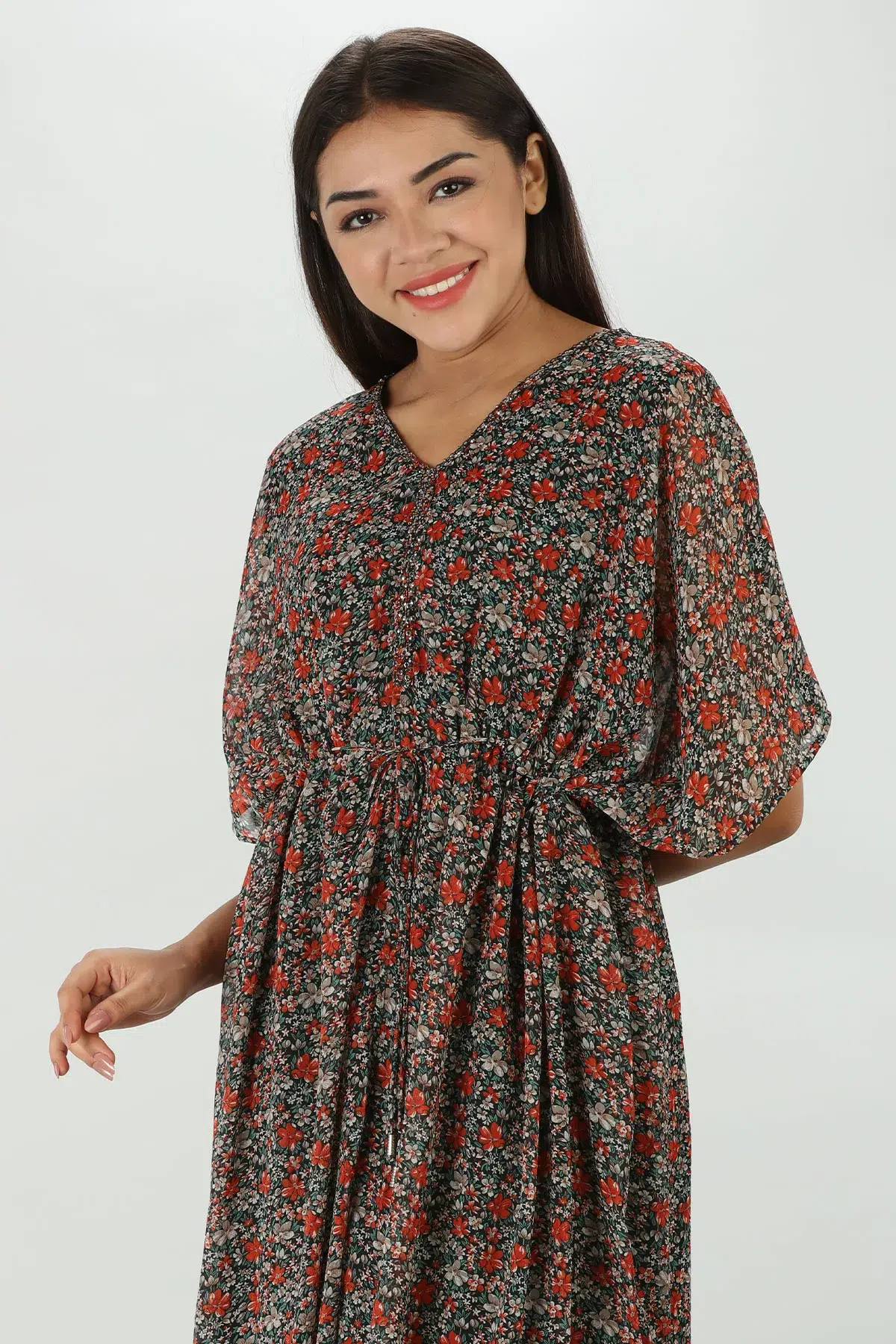 Printed Brick Red Kaftan For Ladies