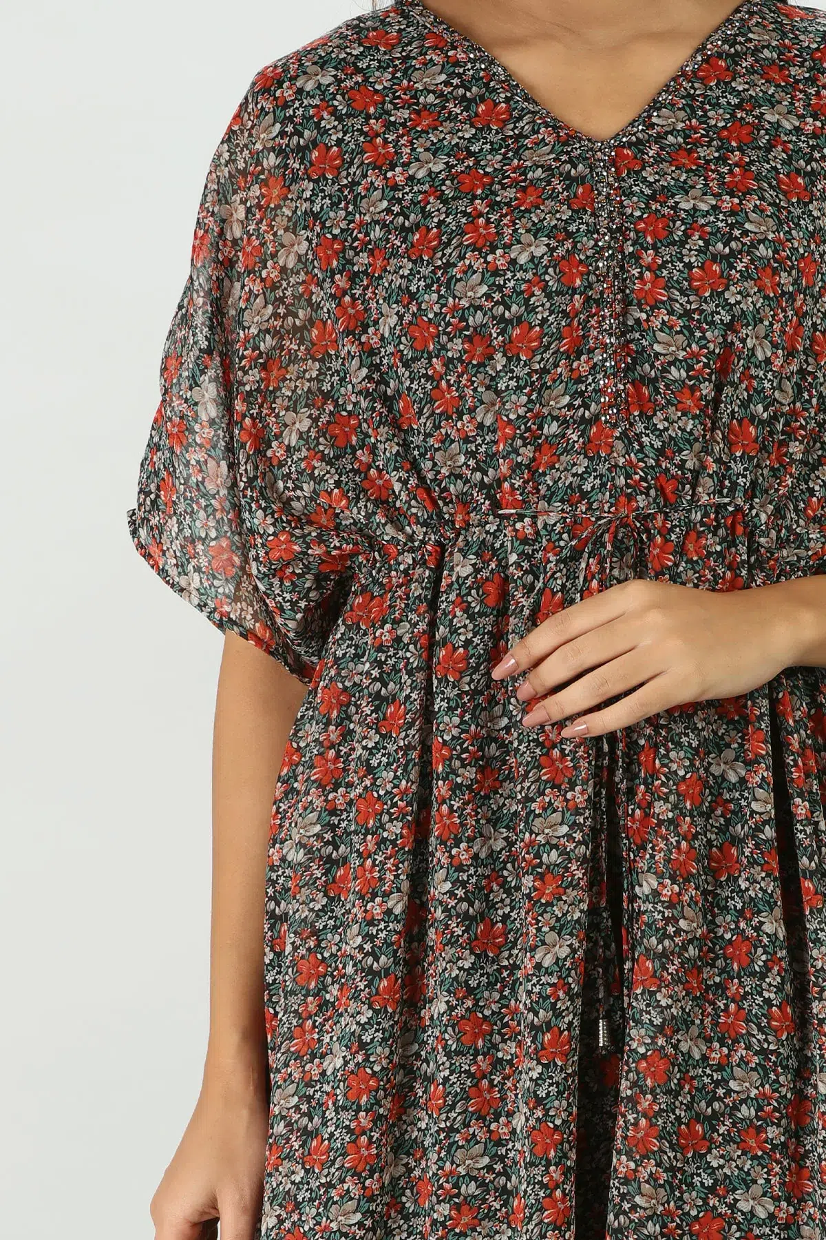Printed Brick Red Kaftan For Ladies