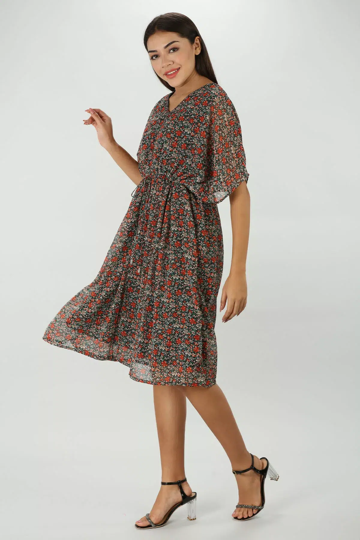 Printed Brick Red Kaftan For Ladies