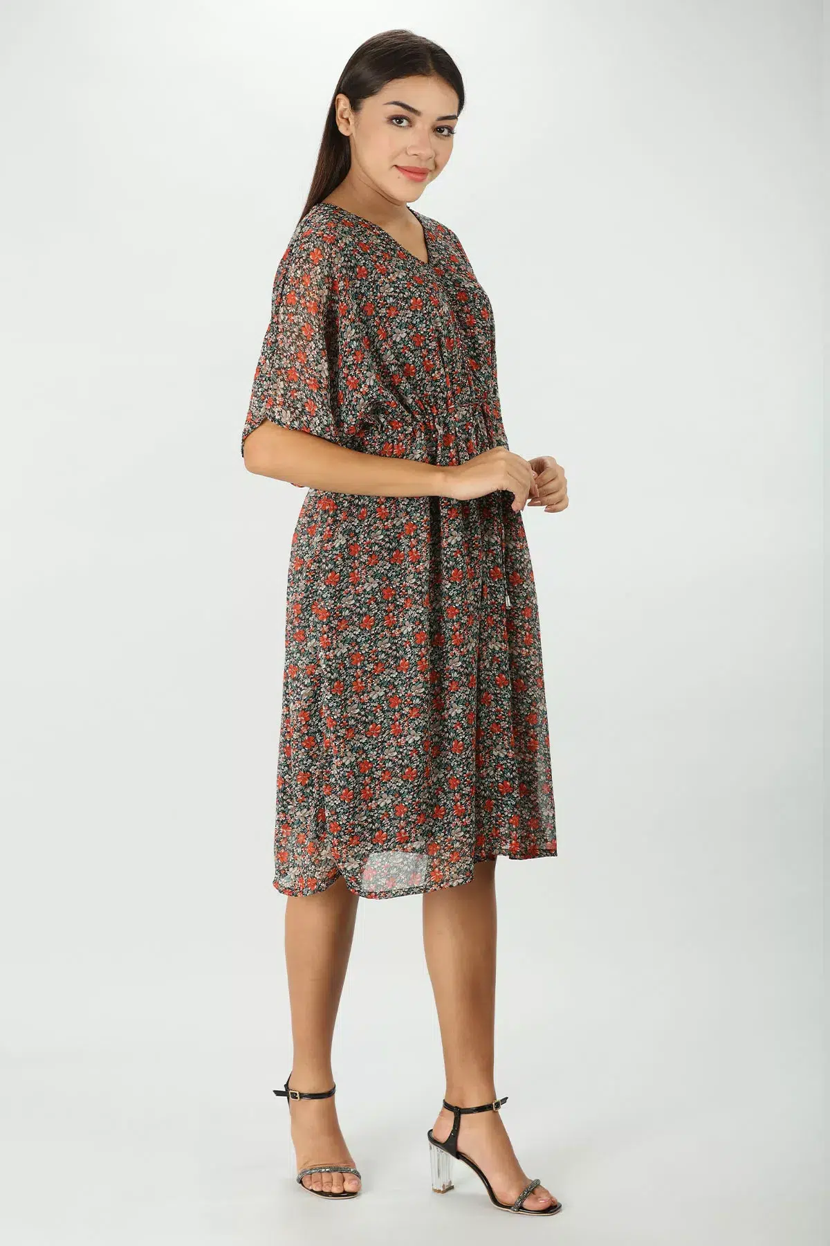 Printed Brick Red Kaftan For Ladies