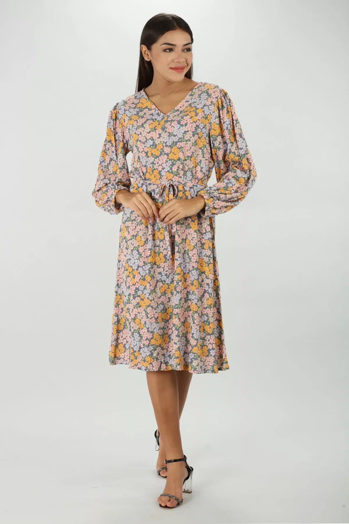 Printed Peachy Pink Dress For Woman