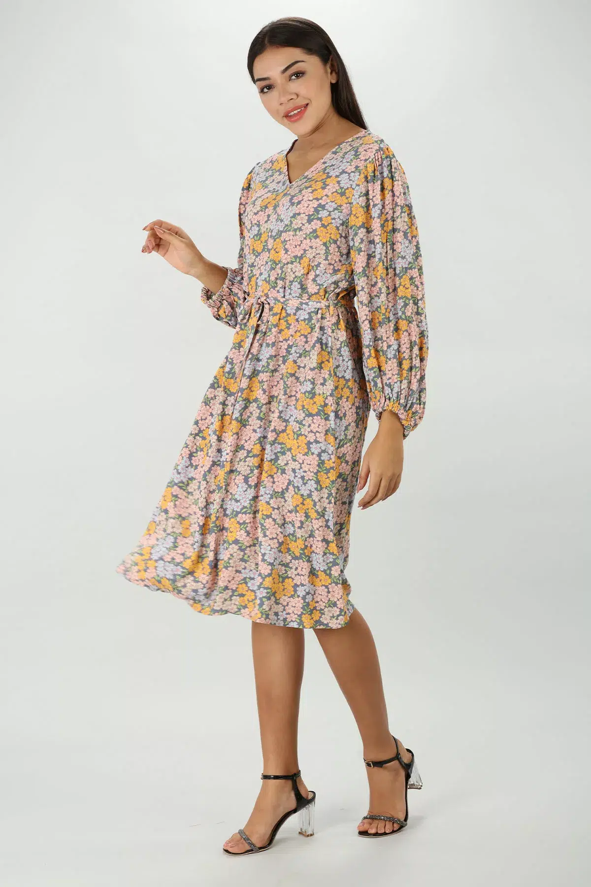 Printed Peachy Pink Dress For Woman