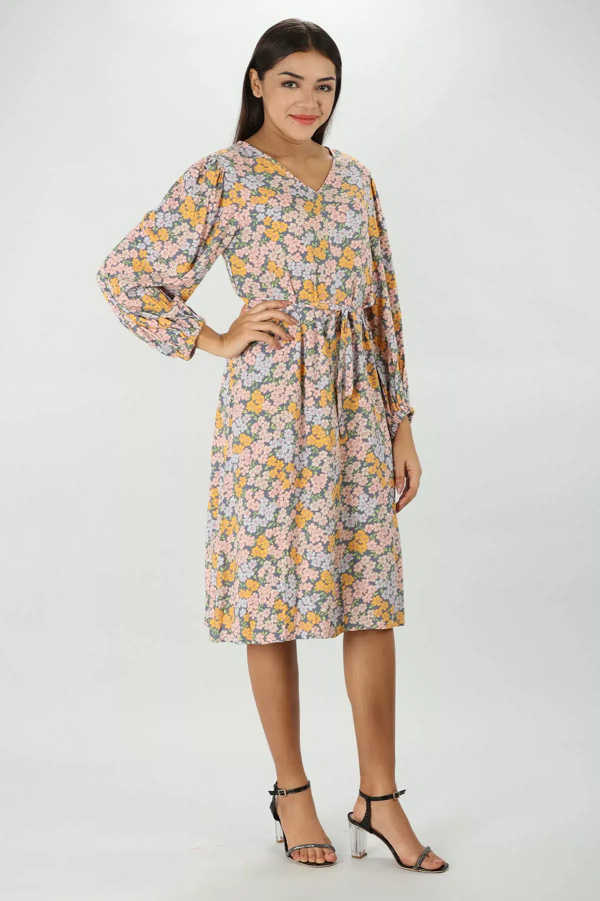 Printed Peachy Pink Dress For Woman