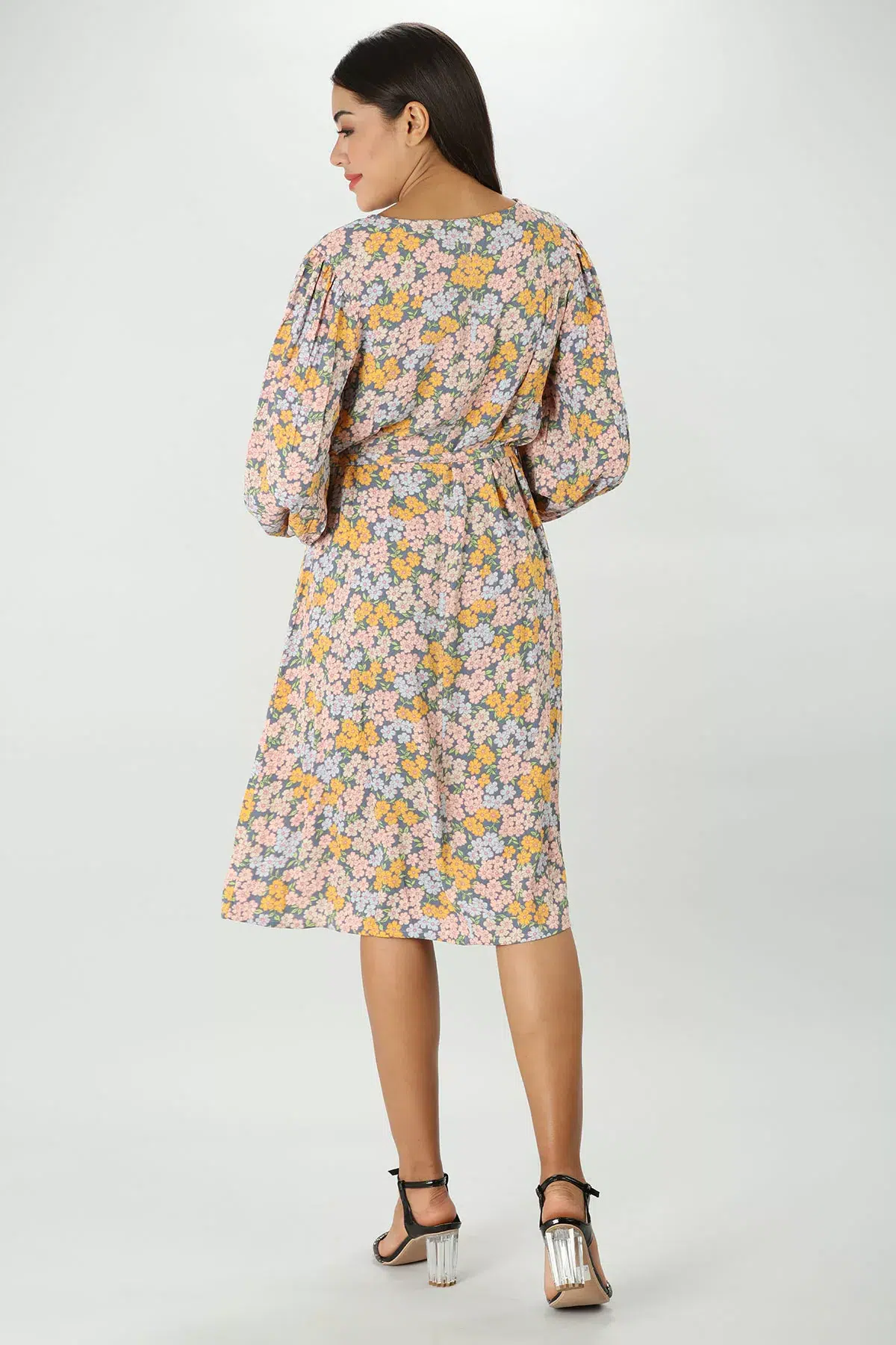 Printed Peachy Pink Dress For Woman