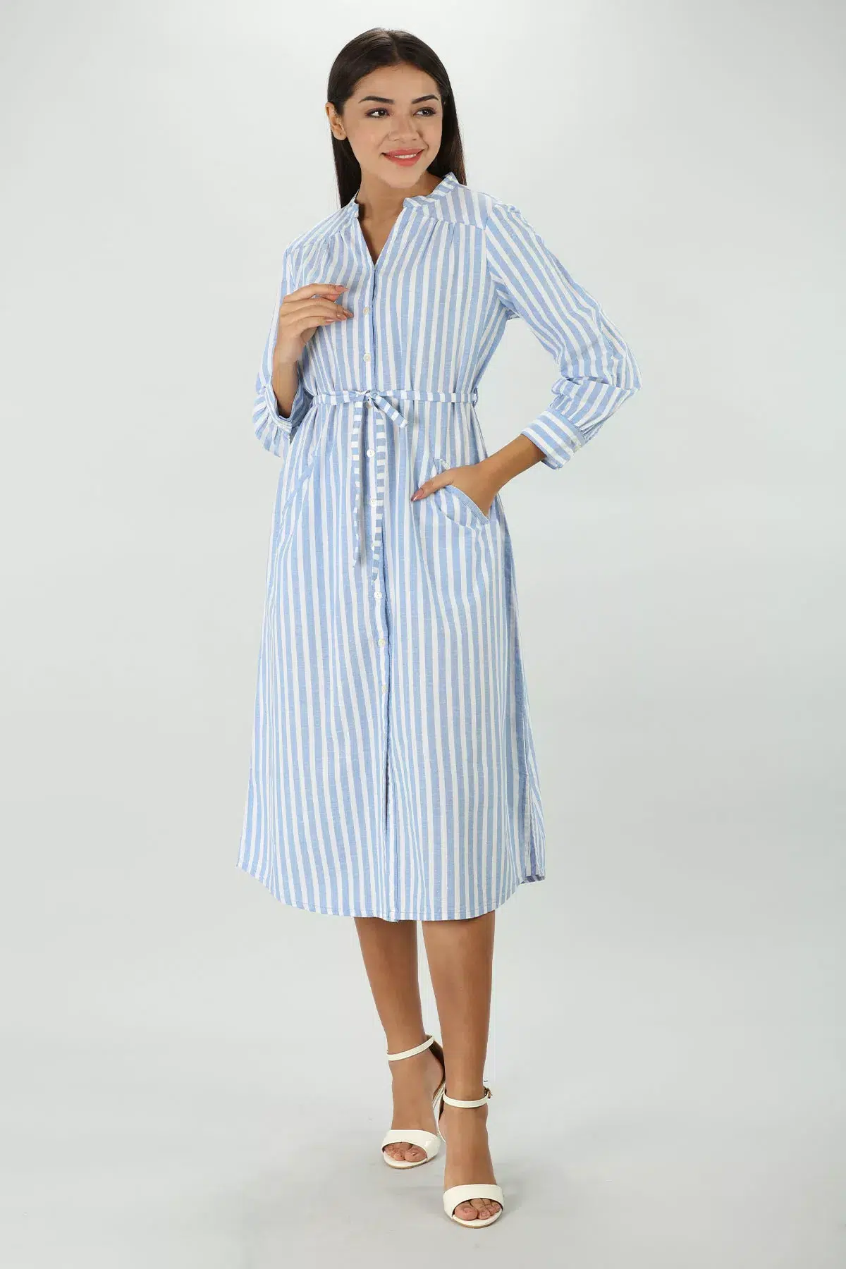 Blue And White Striped Dress For Women