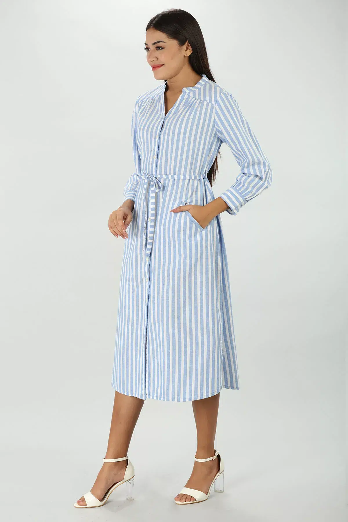 Blue And White Striped Dress For Women