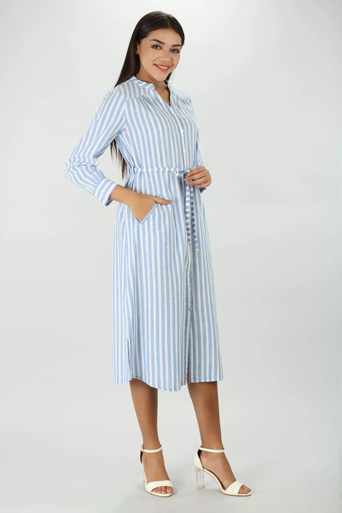 Blue And White Striped Dress For Women