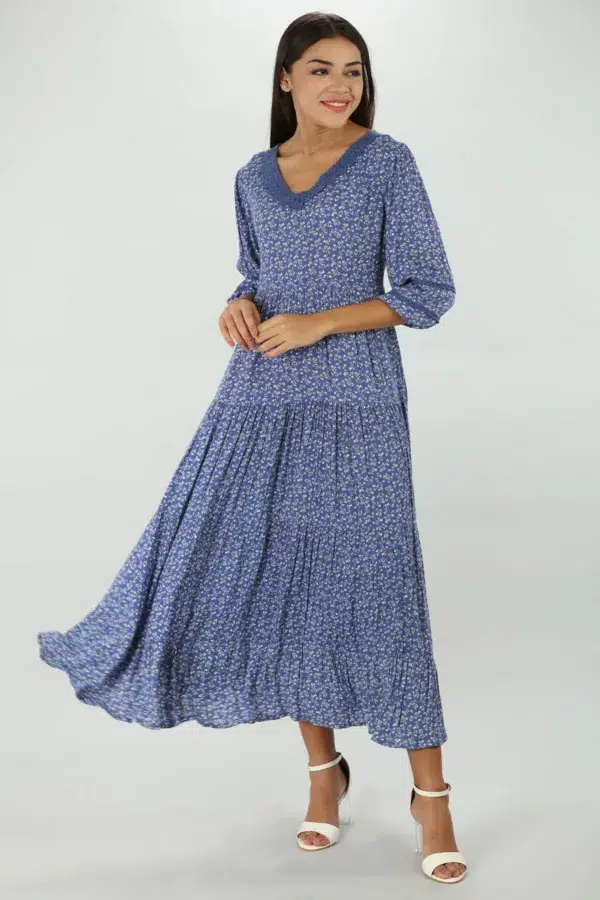 Blue Floral Print Dress Maxi For Women