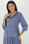 Blue Floral Print Dress Maxi For Women