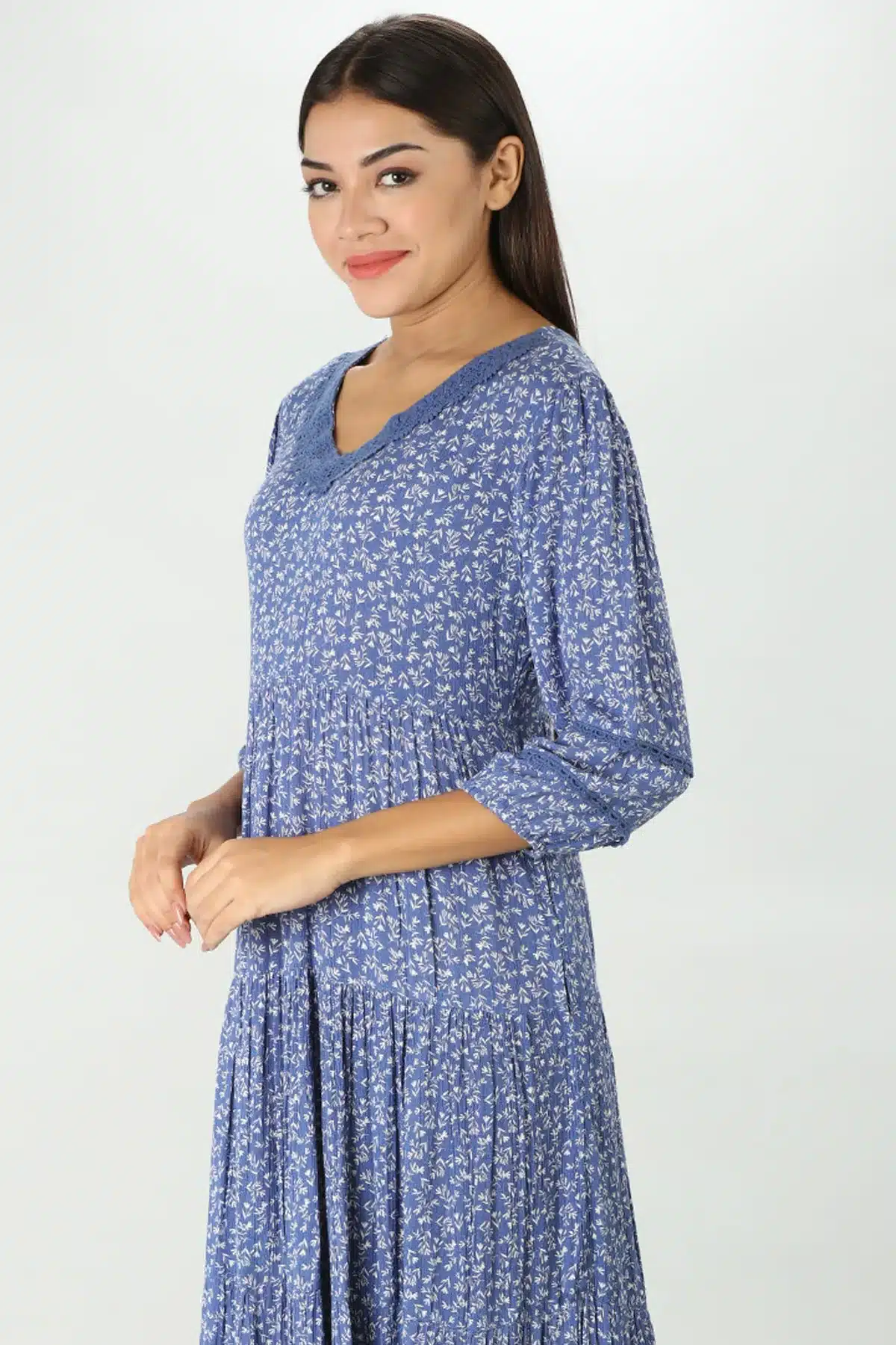 Blue Floral Print Dress Maxi For Women