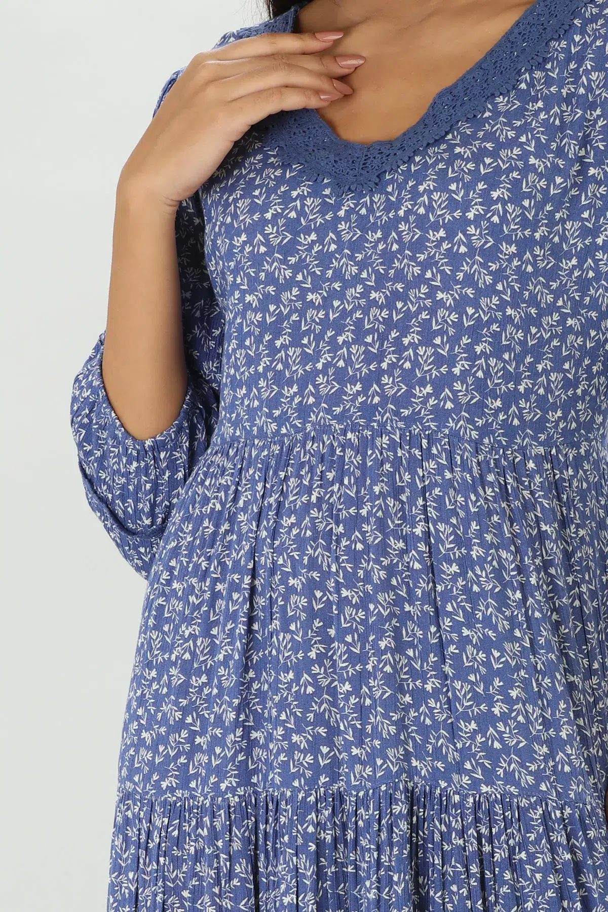 Blue Floral Print Dress Maxi For Women