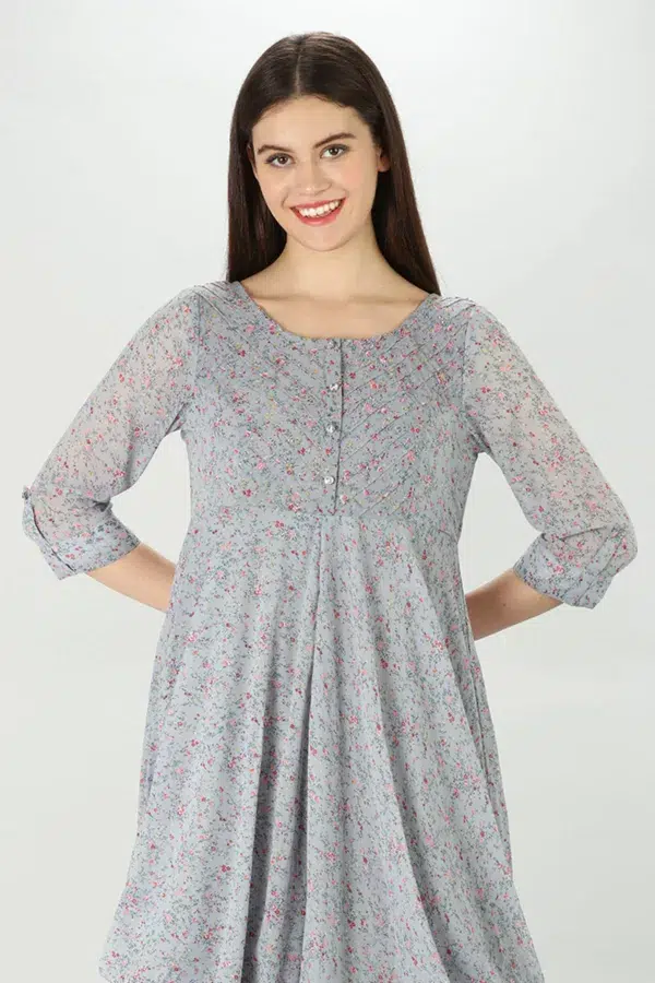 Printed Light Grey Dress For Women