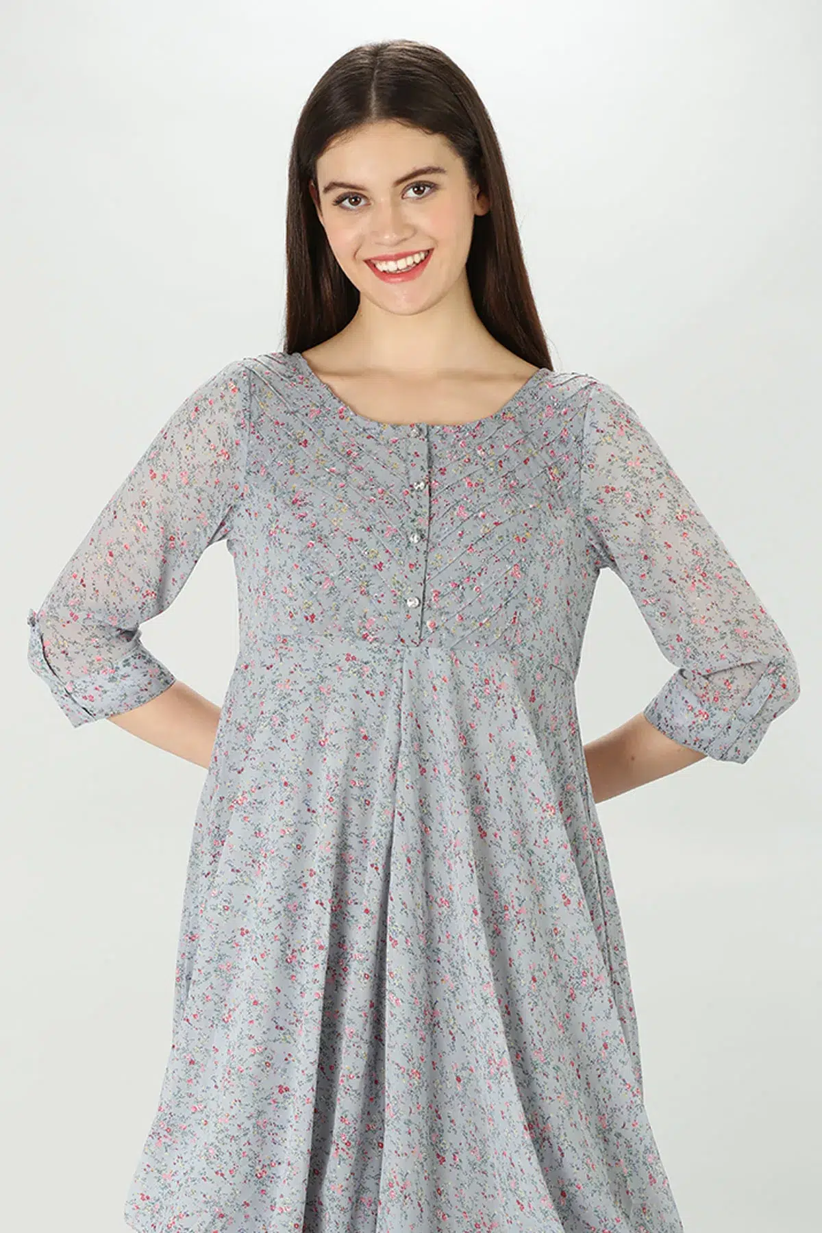 Printed Light Grey Dress For Women