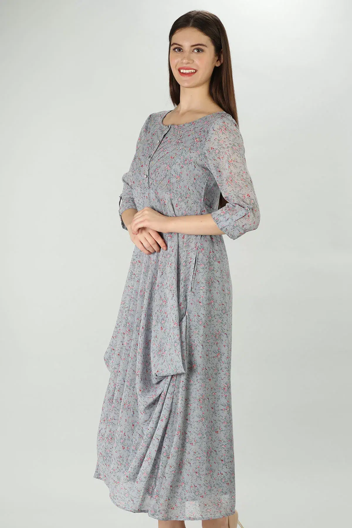 Printed Light Grey Dress For Women