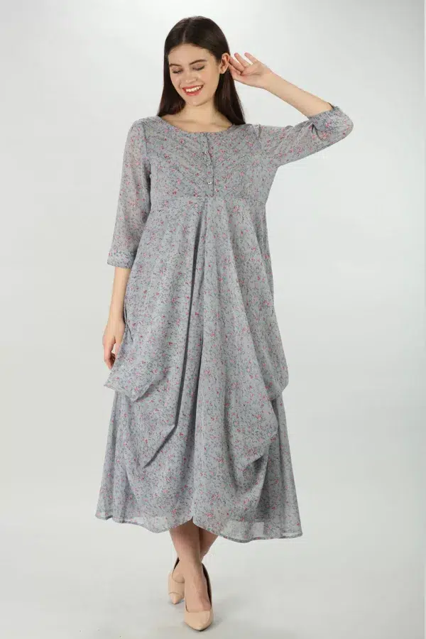 Printed Light Grey Dress For Women