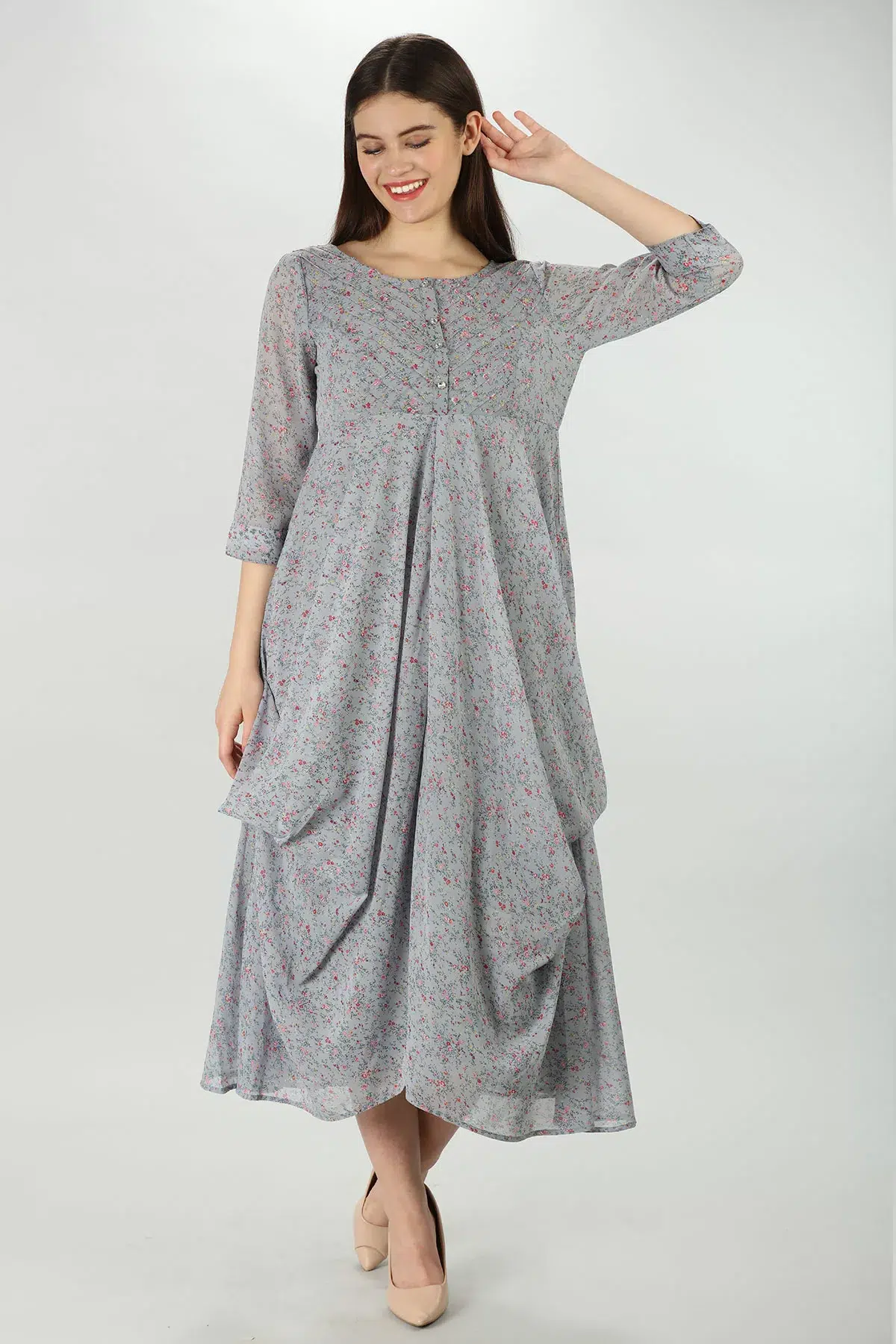 Printed Light Grey Dress For Women