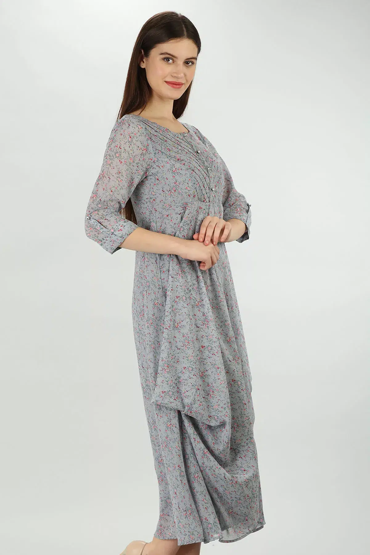 Printed Light Grey Dress For Women