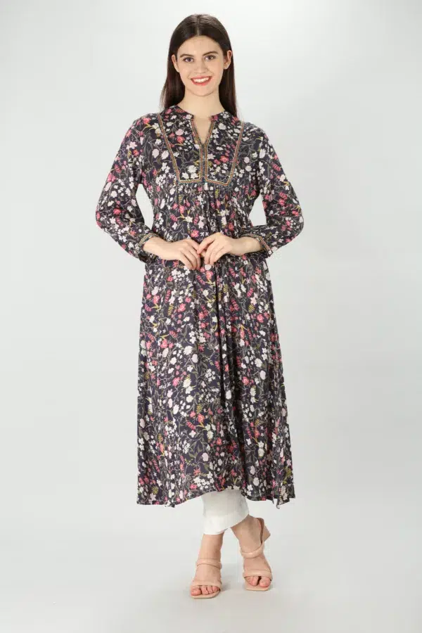 Printed Dark Grey Kurta For Women