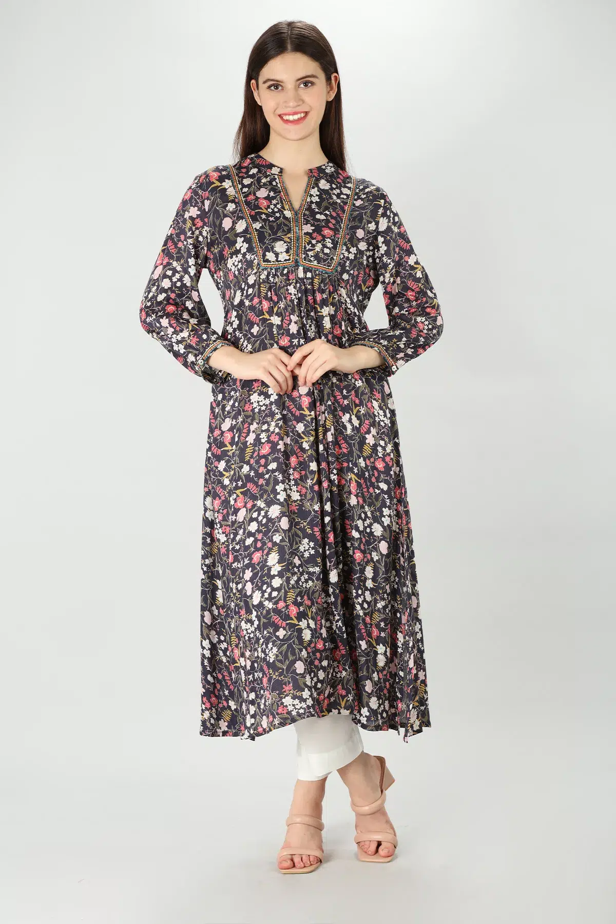 Printed Dark Grey Kurta For Women