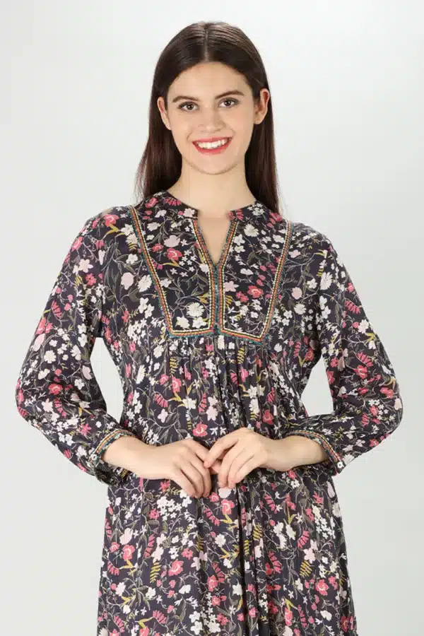 Printed Dark Grey Kurta For Women