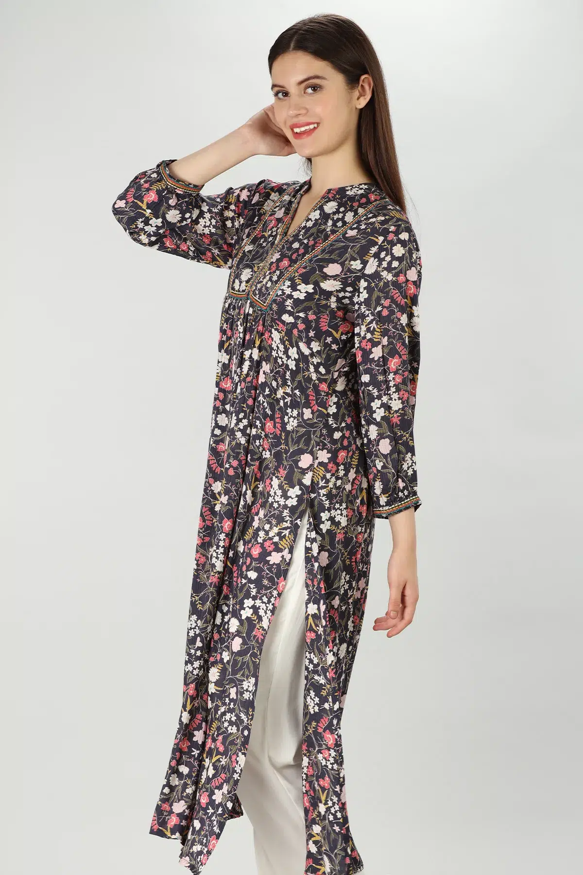 Printed Dark Grey Kurta For Women