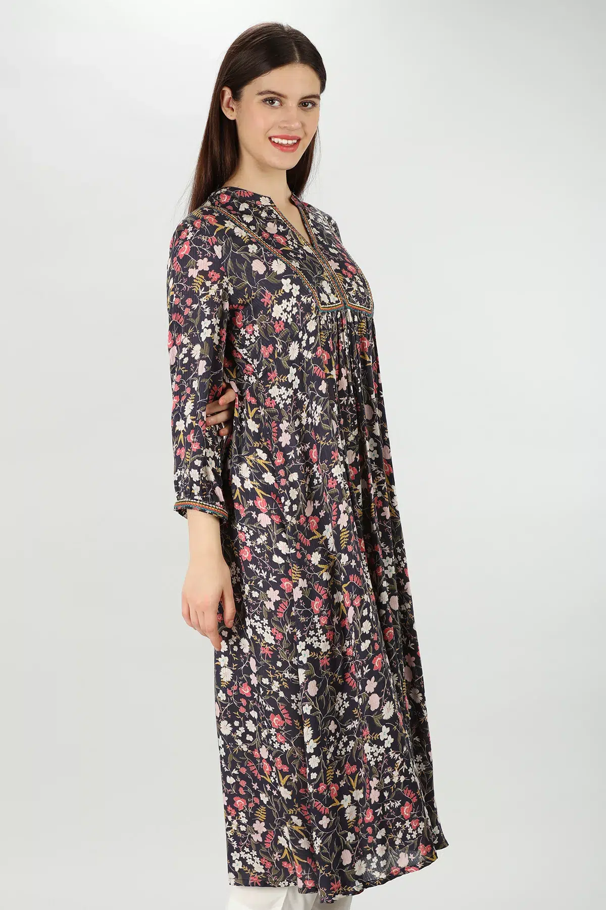 Printed Dark Grey Kurta For Women
