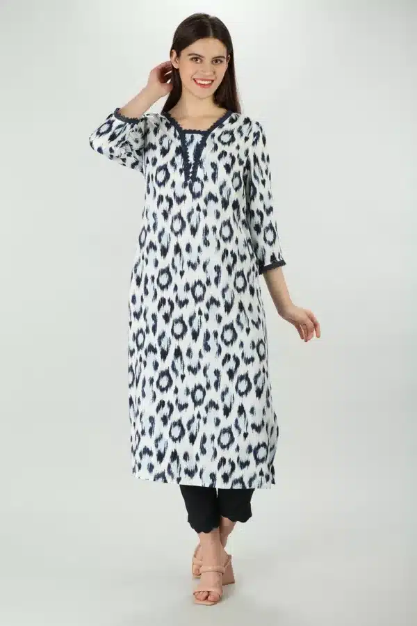 Printed White And Blue Kurti For Women
